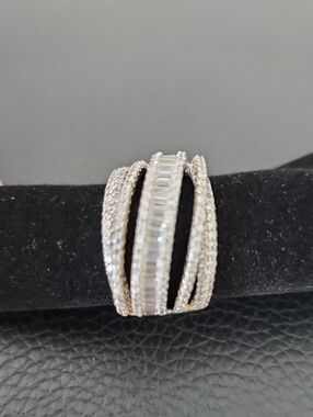 Elegant Multi-Row Sterling Silver Crystal Statement Ring